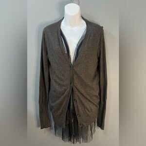 Simply Vera Vera Wang Women’s Dark Grey Cardigan with Black Tule Accents Sz Med
